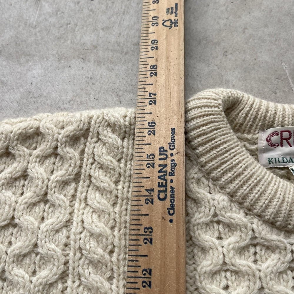 Vintage Crios Kildare Aran Wool Hand Knit Fisherman Sweater Ireland Made M - Picture 5 of 6